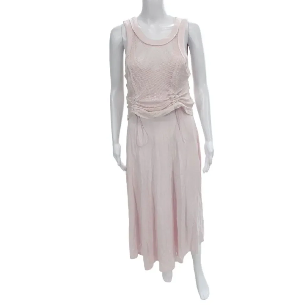 Anthropologie Women Tank Dress Pink Scoop Neck Sleeveless Long Cotton Size M